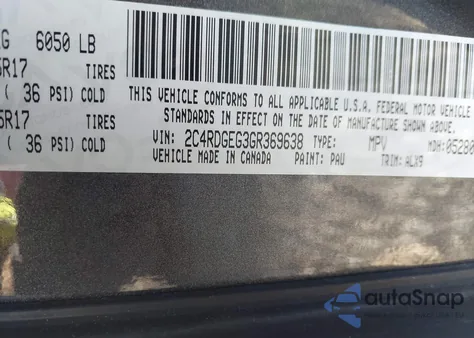 2016 Dodge Grand Caravan R/T из США, поврежденный, VIN 2C4RDGEG3GR369638